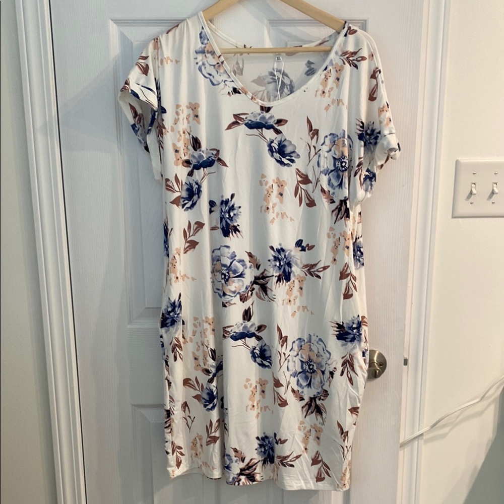 Wneedu women’s Flower Print Women's Nap Dress Plus size XL